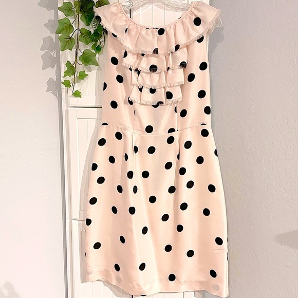 Kate Spade Pink & Black Polka Dot Sleeveless Ruffle Midi Dress | Size 8 - Picture 2 of 6
